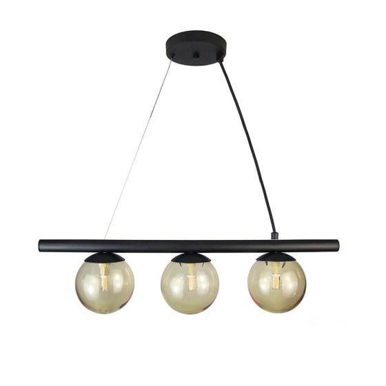 Imagem de Lustre Pendente Figo PRETO - 3 Globos Esfera de Vidro Âmbar