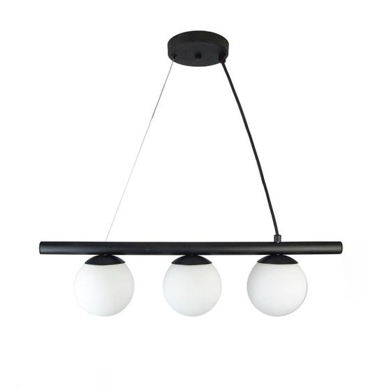 Imagem de Lustre Pendente Figo PRETO - 3 Globos Esfera de Vidro Branco