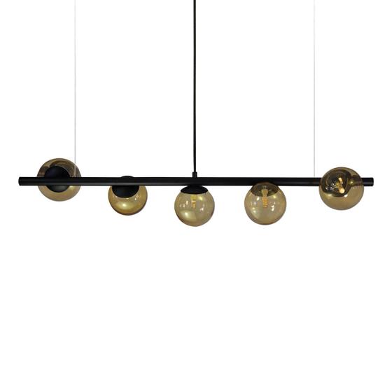 Imagem de Lustre Pendente Figo PRETO - 5 Globos Esfera de Vidro Fumê