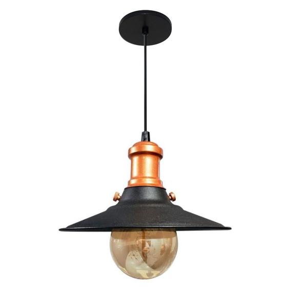 Imagem de Lustre Pendente Industrial Moderno Nordic Preto Com Cobre