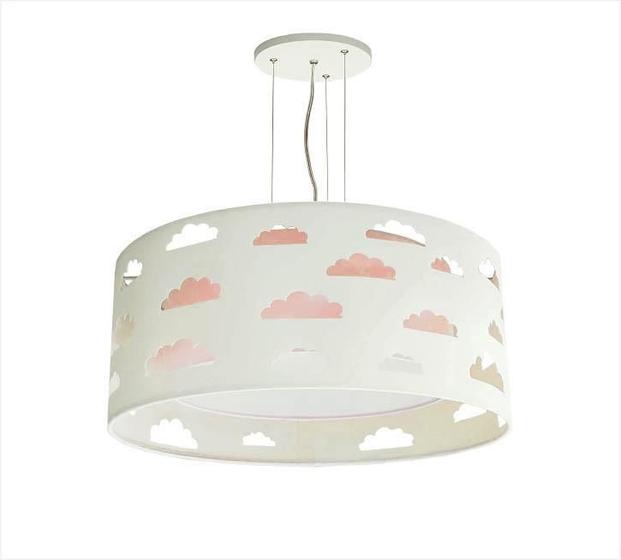 Imagem de Lustre Pendente Infantil Nuvem Branco E Rosa Bivolt 40x16cm