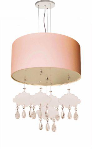 Imagem de Lustre Pendente Infantil Nuvens Com Cúpula 30cm Rosa