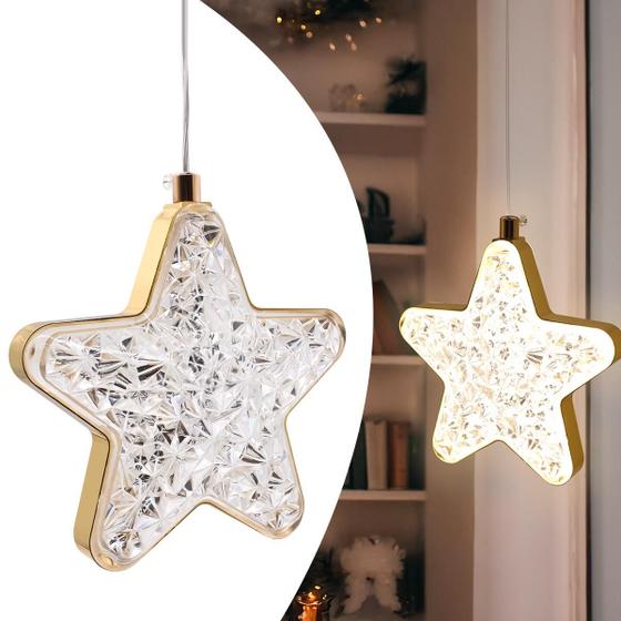 Imagem de Lustre Pendente Led Estrela Dourado Acrílico Bivolt Pd43