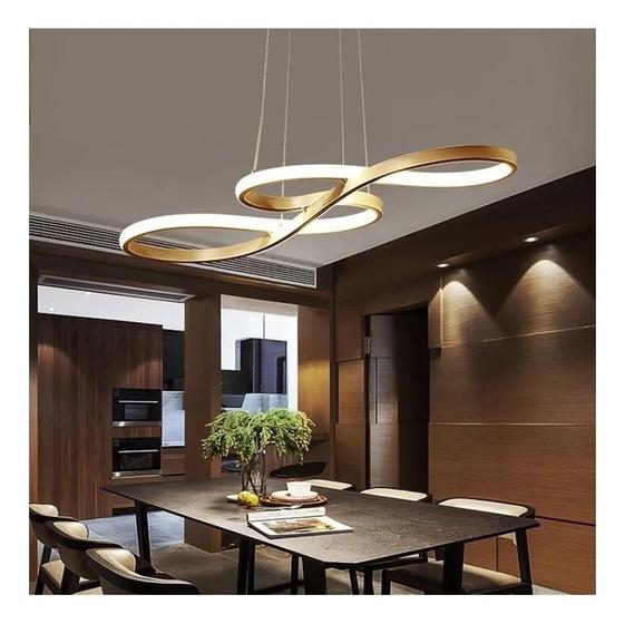Lustre Pendente Led Moderno Dourado Sala Cozinha 3 Em 1 40w Menor preço em Lustre Pendente Led Moderno Dourado Sala Cozinha 3 Em 1 40w