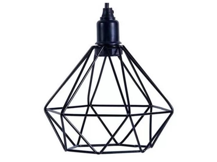Lustre Pendente Luminária Aramado Diamante Preto Cobre Rose Menor preço em Lustre Pendente Luminária Aramado Diamante Preto Cobre Rose