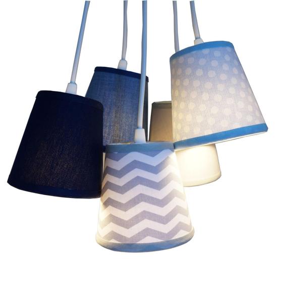 Imagem de Lustre Pendente Luminária Bebê Menino Chevron Tecido Tons de Azul e Cinza