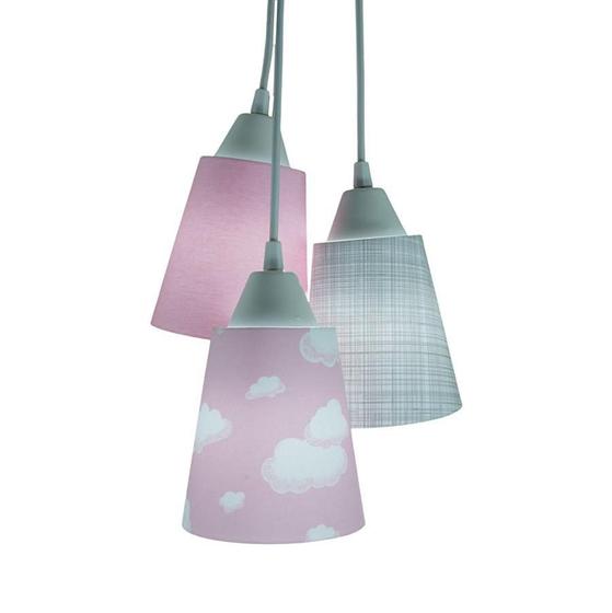 Imagem de Lustre Pendente Luminária Bebê Nuvens Rosa, Branco E Cinza