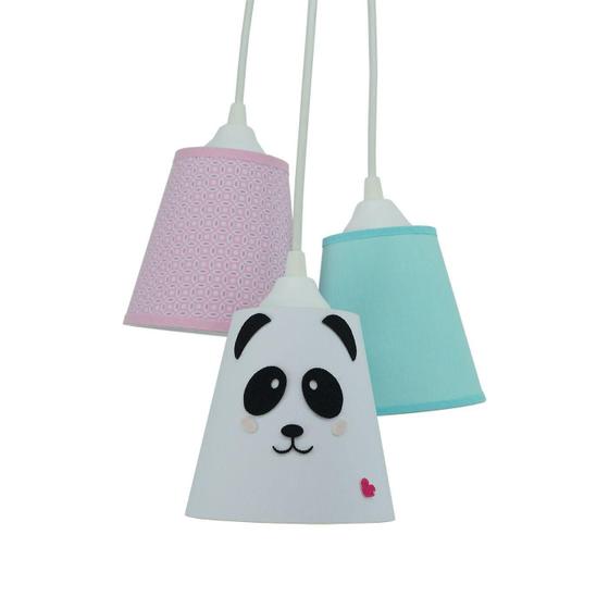 Imagem de Lustre Pendente Luminária Bebê Tecido Cacho Panda 