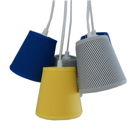 Imagem de Lustre Pendente Luminária Cacho 5 Cúpulas Tons de Amarelo, Azul Bic e Cinza