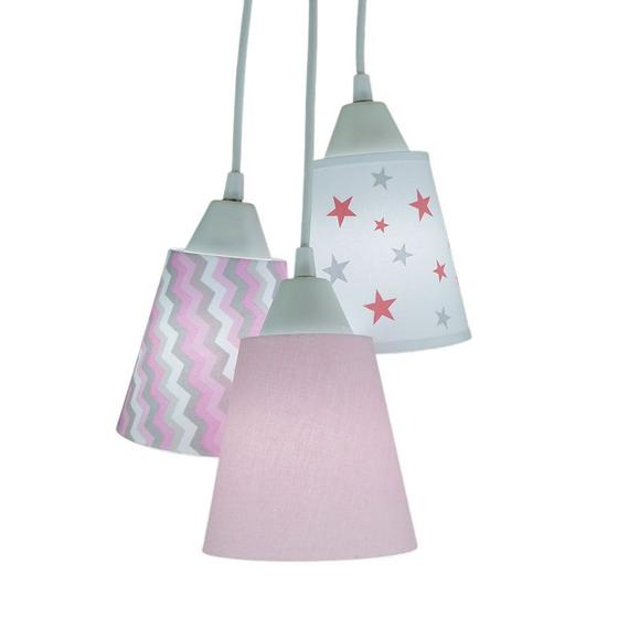 Imagem de Lustre Pendente Luminária Chevron e Aplique Estrelas Rosa e Cinza