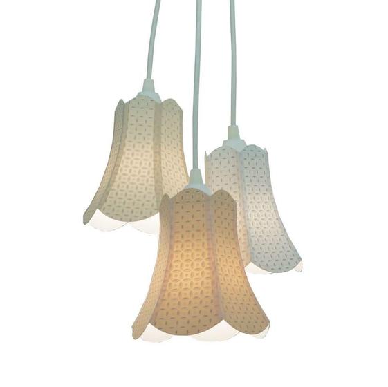 Imagem de Lustre Pendente Luminária Cúpula Paris Arabescos Branco, Bege e Salmão