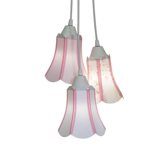 Imagem de Lustre Pendente Luminária Modelo Paris Tons De Rosa E Branco