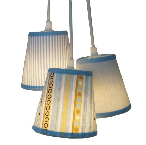 Lustre Pendente Luminária Quarto de Menino Tecidos Azul e Bege Menor preço em Lustre Pendente Luminária Quarto de Menino Tecidos Azul e Bege