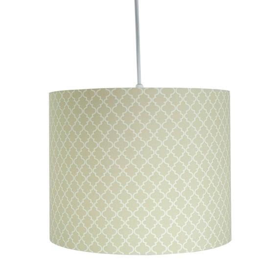Lustre Pendente Luminária Revestida Tecido Arabescos Bege e Branco Menor preço em Lustre Pendente Luminária Revestida Tecido Arabescos Bege e Branco