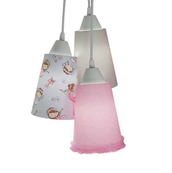 Imagem de Lustre Pendente Luminária Tecido Bailarina e Frufru Rosa e Cinza