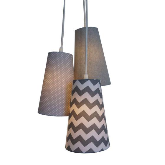 Imagem de Lustre Pendente Luminária Tecido Chevron Cinza e Branco