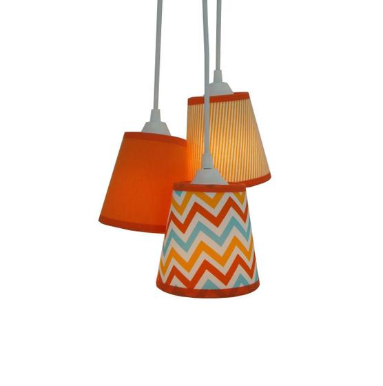 Imagem de Lustre Pendente Luminária Tecidos Cacho Chevron Tons de Laranja