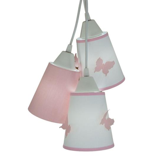 Imagem de Lustre Pendente Luminária Teto Com Borboletas Rosa E Branco