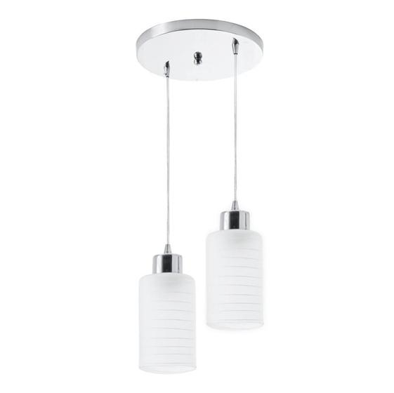 Imagem de Lustre Pendente Luminária Track em Vidro Leitoso Para Sala de Jantar Balcão Bancada Para 2 Lâmpadas E27 Bivolt