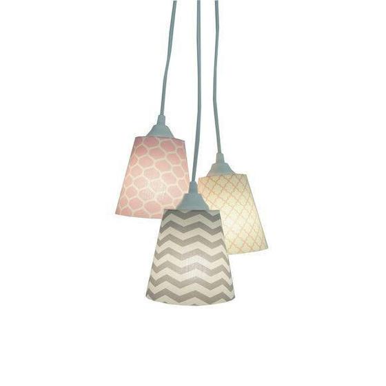 Imagem de Lustre Pendente Menina Chevron e Colmeia Rosa e Cinza