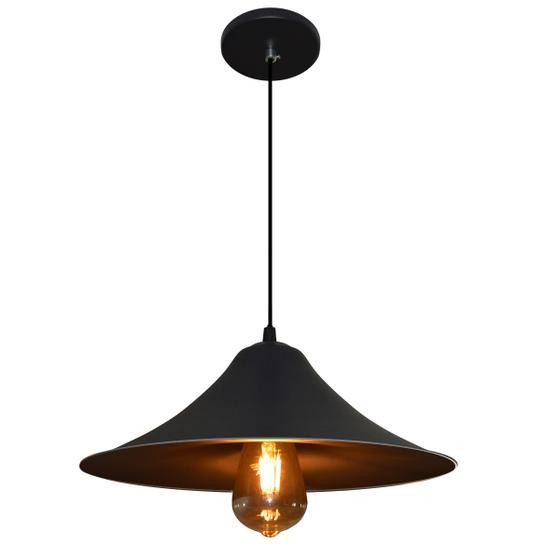 Imagem de Lustre Pendente Modelo Chapéu Chines - Ideal Para Mesa De Bilhar, Sinuca, Mesa de Jantar - Cor Preto E Interior Preto - 110v/220v (bivolt)