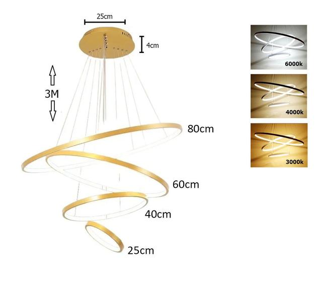 Lustre Pendente Moderno 4 Anéis Dourado 90w Luz 3/1 Bivolt Menor preço em Lustre Pendente Moderno 4 Anéis Dourado 90w Luz 3/1 Bivolt