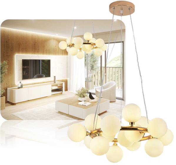 Imagem de Lustre Pendente Moderno Gold Pearl Luxo Dourado LED