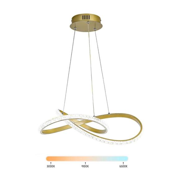 Imagem de Lustre Pendente Moderno Infinity Cristal LED 36W Dourado Multicor Bivolt