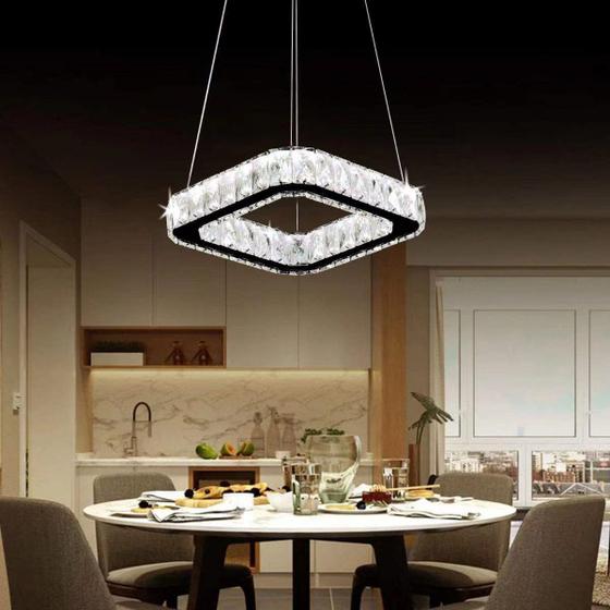 Imagem de Lustre Pendente Moderno Luxo Cristal K9 Quadrado 38cmx38cm