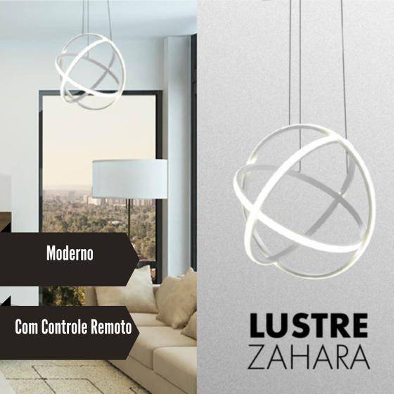 Imagem de Lustre Pendente Moderno Redondo Neon Branco Alumínio Bivolt Com Controle para Mudar de Cor 