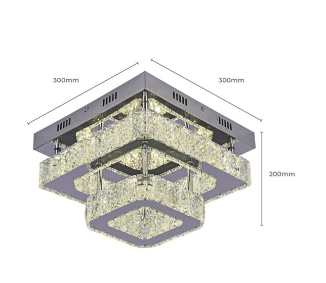 Imagem de Lustre Pendente Plafon led Cristal Quadrado Duplo Inox 36w 3 temperaturas de cores LTX-007