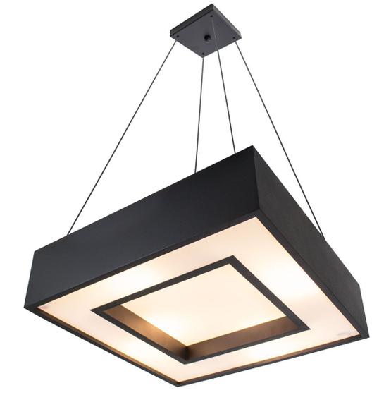 Imagem de Lustre Pendente Quadrado 45x45cm Preto + 4 lâmpadas led bulbo A60 12w E27 branco quente 3000k St4541/45