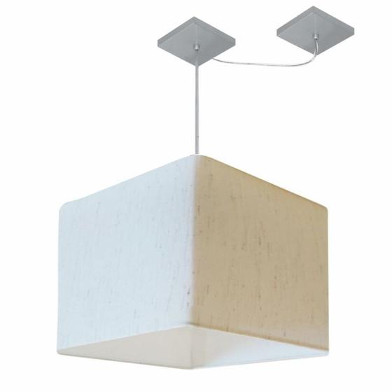 Imagem de Lustre Pendente Quadrado Com Desvio Linho Bege MJ-4269 Para Mesa de Jantar e Estar