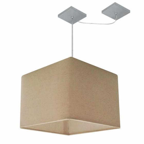 Imagem de Lustre Pendente Quadrado Com Desvio Md-4269 Cúpula em Tecido 30/40x40cm Algodão Crú - Bivolt