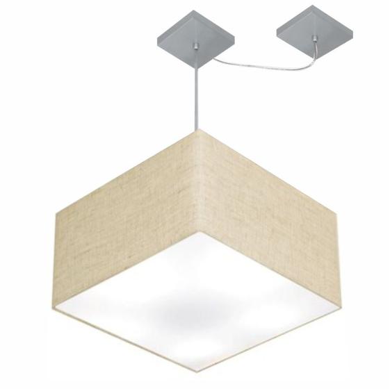 Imagem de Lustre Pendente Quadrado Com Desvio Rustico Bege MJ-4270 Para Mesa de Jantar e Estar