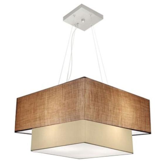 Imagem de Lustre Pendente Quadrado Palha e Bege MJ-4066 Para Mesa de Jantar e Estar