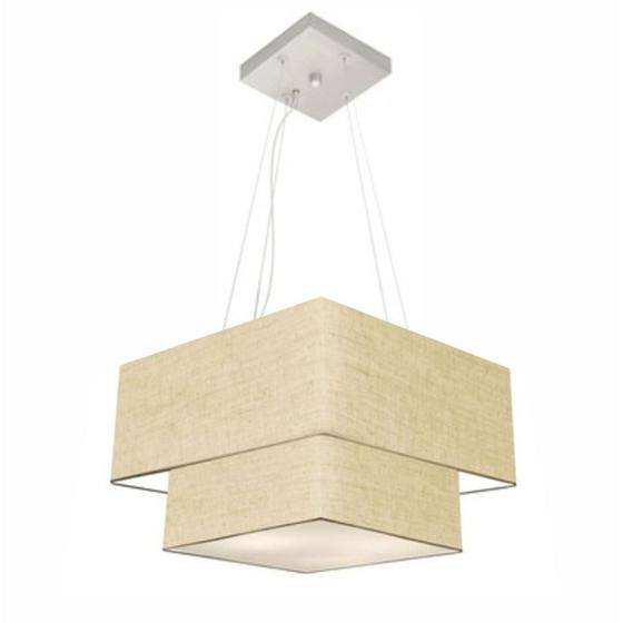 Imagem de Lustre Pendente Quadrado Rustico Bege MJ-4157 Para Mesa de Jantar e Estar