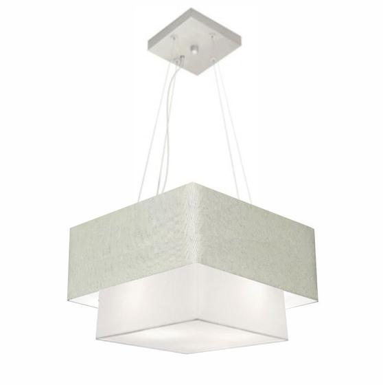 Imagem de Lustre Pendente Quadrado Rustico Cinza e Branco MJ-4157 Para Mesa de Jantar e Estar