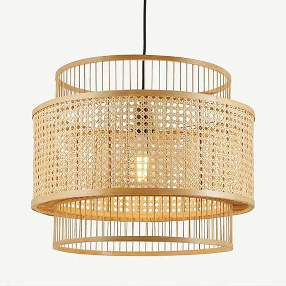 Imagem de Lustre Pendente Rattan Cúpula Fibra Natural Luminária 39x30