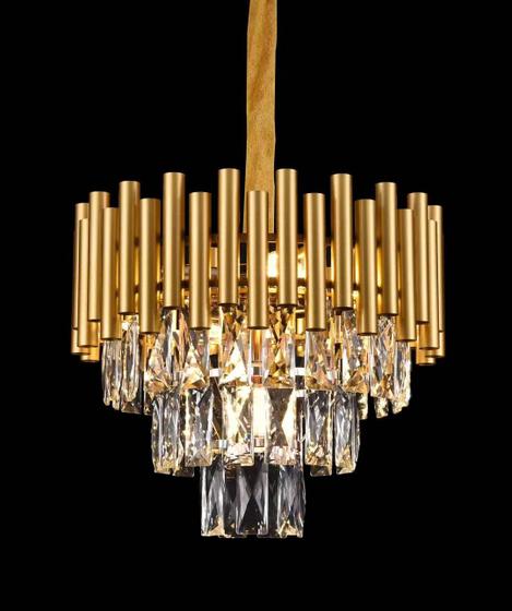 Imagem de Lustre Pendente Redondo Metal Dourado e Cristais 5E14 38cm