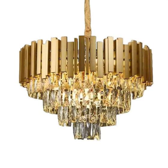 Imagem de Lustre Pendente Redondo Metal Dourado e Cristais 9E14 52cm