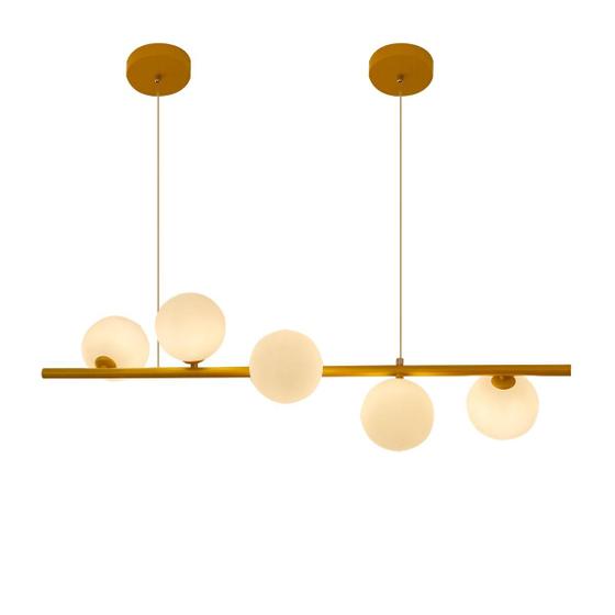 Imagem de Lustre Pendente Retangular 90cm Leitoso 5 bolas