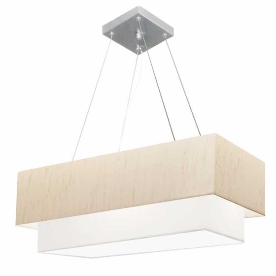 Imagem de Lustre Pendente Retangular Linho Bege e Branco MJ-4138 Para Mesa de Jantar e Estar