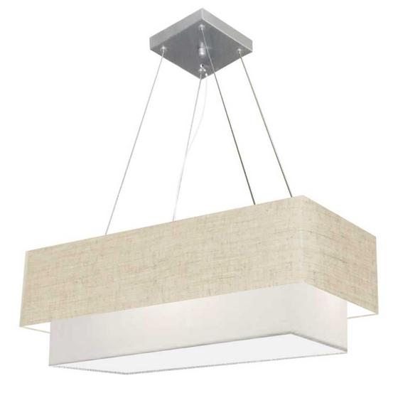 Imagem de Lustre Pendente Retangular Rustico Bege e Branco MJ-4322 Para Mesa de Jantar e Estar