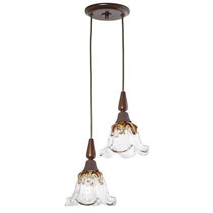 Imagem de Lustre Pendente Rústico Madeira Imbuia 2 Cúpula Vidro Âmbar Country Madelustre