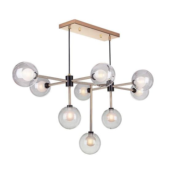 Imagem de Lustre Pendente Sala de Jantar  Sputnik Manhattan Dourado c/ Preto 9 Lâmpadas Moderno Industrial  Bivolt