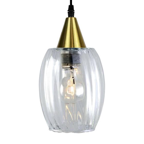 Imagem de Lustre Pendente Taschibra Badih P Canelado Transparente Ouro