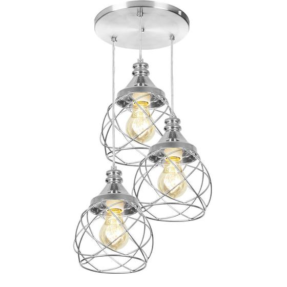 Lustre Pendente Triplo Esfera Aramado Escovado 15cm Menor preço em Lustre Pendente Triplo Esfera Aramado Escovado 15cm