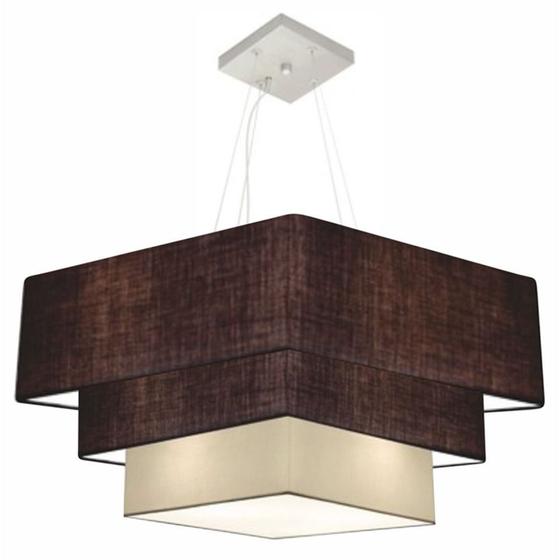 Imagem de Lustre Pendente Triplo Quadrado Md-4165 Cúpula em Tecido 80x70x60cm Café / Bege - Bivolt