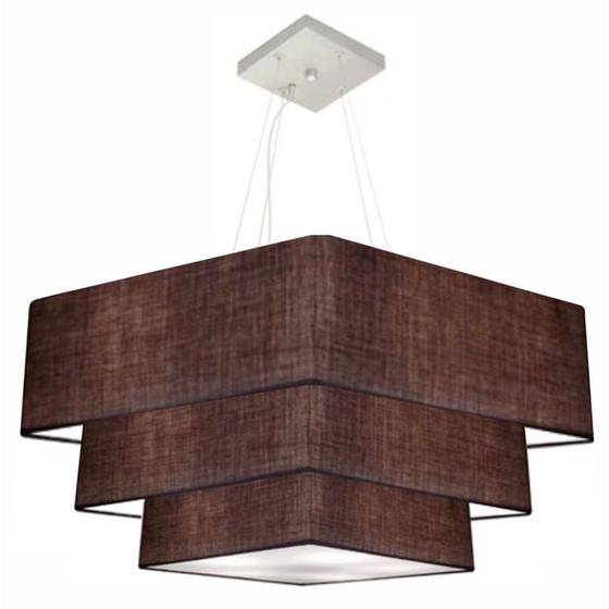 Imagem de Lustre Pendente Triplo Quadrado Md-4165 Cúpula em Tecido 80x70x60cm Café - Bivolt